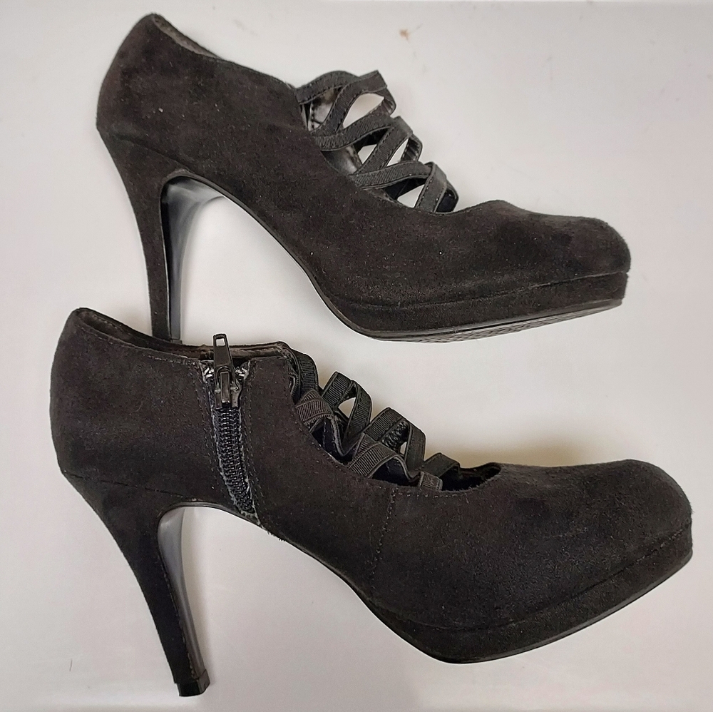 🖤 Mootsies Tootsies Criss Cross Ballerina Style Faux Suede Heels Size 6.5